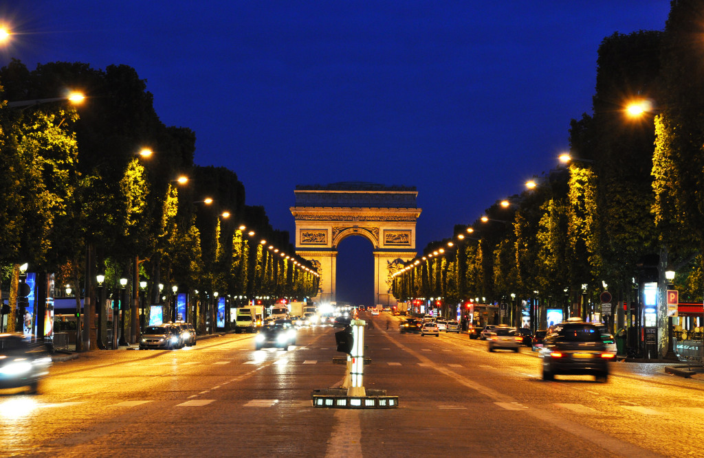 The Champs-Elysées at night, Paris, France